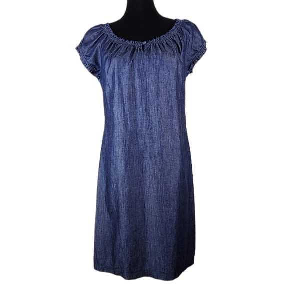 Liz Claiborne Dresses & Skirts - Liz Claiborne Blue Jean Cotton Dress Size Medium Peephole front babydoll sleeves